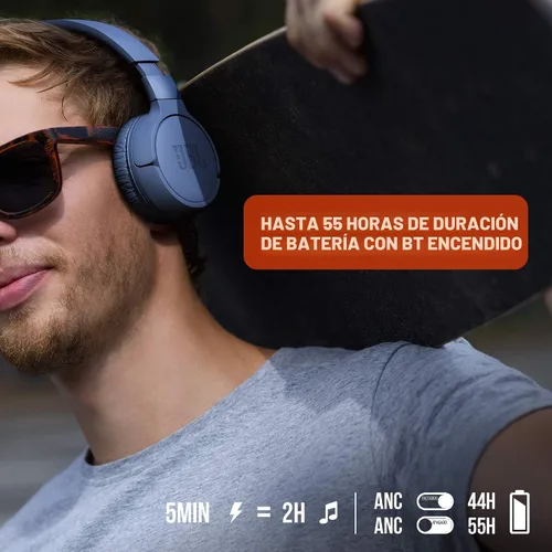 Miniatura 5 de JBL Tune 660NC inalámbrico con cancelación activa de ruido, batería de hasta 55 horas, micrófono para llamada, plegable y cómodo, compatible con Azul