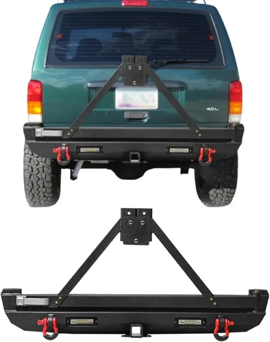 Miniatura 6 de Parachoques delantero para Cherokee XJ, AAIWA parachoques de acero con barra de luz LED y soporte de placa de cabrestante compatible con Cherokee XJ