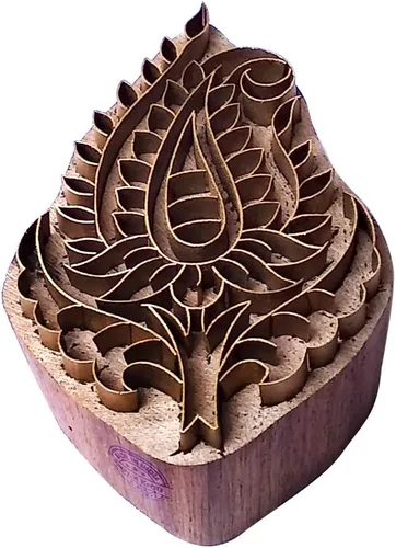 Miniatura 34 de Sello de Arcilla de Madera con Patrón de Loto de Latón para Impresión Rural BSCtag001