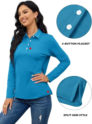Miniatura 5 de TACVASEN Camisas tipo polo para mujer, camisetas casuales de manga larga para golf