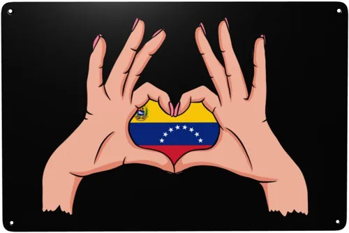Letreros de metal vintage con texto en inglés "Holding Love In Your Hands" de la bandera del estado de Venezuela, pintura de hierro para el hogar,