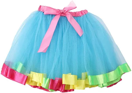 REETAN Rainbow Tutu Skirts Colorful Tulle Skirt Ribbon Layered Dance Party Tutu Costume for Women and Girls
