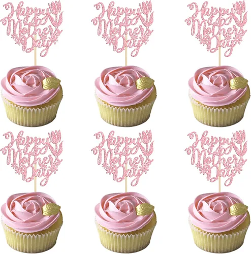 Miniatura 28 de Gyufise 1 paquete de decoración para pastel del día de la madre, la mejor mamá del mundo, con flores de mariposa, decoración de pastel de cumpleaños