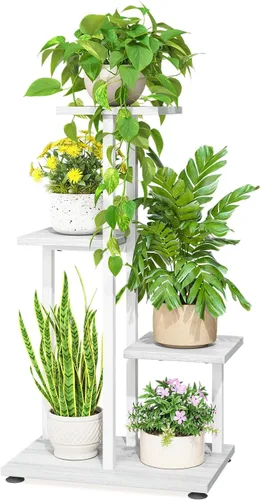 Miniatura 9 de LASZOLA Soporte de Madera de 4 Niveles en Negro para Plantas de Interior, Resistente y de Gran Capacidad, Estante de Flores Vertical de Múltiples