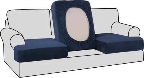 Miniatura 41 de H.VERSAILTEX Fundas de terciopelo elástico para silla con cojín en forma de T para sala de estar, funda de sofá, funda de asiento con cojín