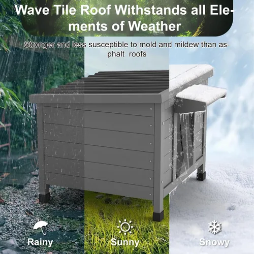 Miniatura 5 de TIMHAKA Casa para Gatos al Aire Libre, Refugio Aislado para Gatos Ferales de Interior Impermeable con Piso Elevado, Gran Recinto Exterior para Gatos