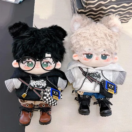 Miniatura 5 de niannyyhouse Ropa de muñeca de felpa de 5.9 in con capucha, jeans, camiseta, gafas, mochila, juguete de peluche suave, accesorios de vestir