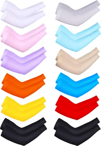 Bememo Unisex UV Protection Sleeves Long Arm Sleeves for Women Cooling Arm Cover for Outdoor(Black,12 Pairs)