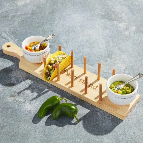 Miniatura 2 de Mud Pie Soporte para Taco y Juego de Taza de Inmersión, Marrón/Blanco, 4" x 19 3/4