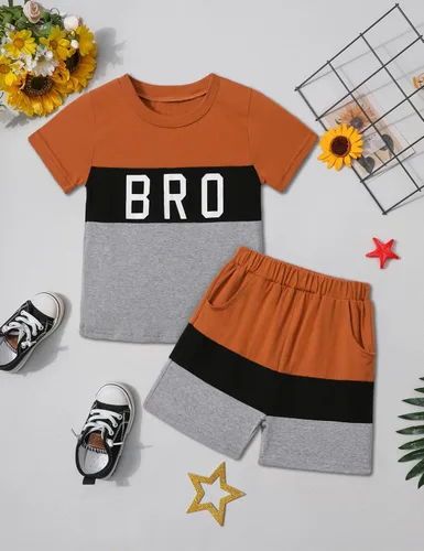 Miniatura 2 de Ribabz Ropa para niños pequeños, ropa de verano con estampado de letras y pantalones cortos, conjunto de 2 piezas