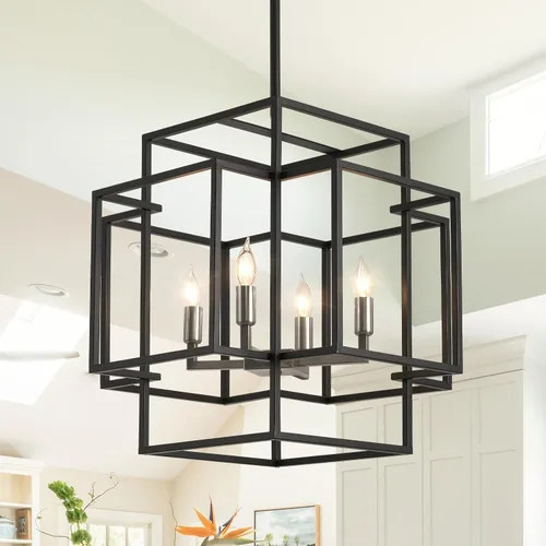 Miniatura 12 de Candelabro de techo alto para vestíbulo: 8 luces de granja para entrada, lámparas colgantes grandes industriales para entrada, escalera, pasillo
