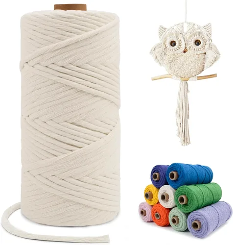 Miniatura 77 de Cuerda de macramé de una sola hebra de 0.197 in x 110 yardas, cuerda de macramé de algodón natural de 0.197 in, cuerda de algodón grueso para colgar