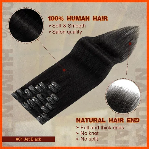 Miniatura 2 de Benehair Extensiones de cabello humano real con clip, extensiones de cabello humano rubio con clip para mujer, largo lacio, natural Remy, cabeza