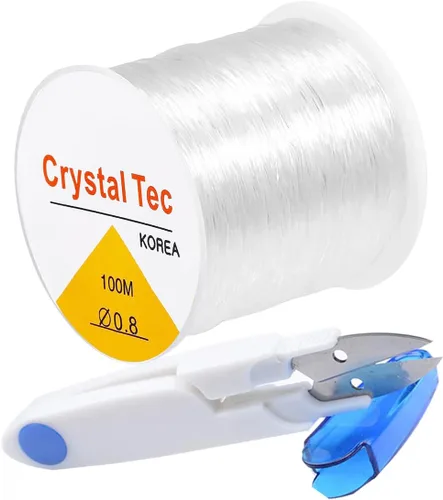 Cuerda elástica de 0.8mm para pulseras, QBJAYTY cuerda elástica transparente para pulseras, cuerda de cuentas de arcilla, cuerda elástica de 100m