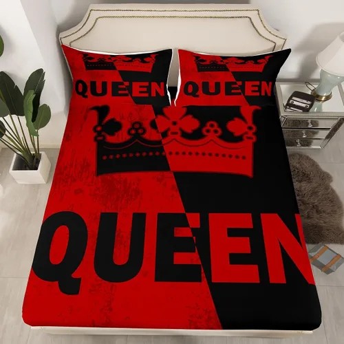 Miniatura 8 de Sábana bajera ajustable King Crown vintage negro y gris, sábanas románticas para el día de San Valentín, tamaño individual para mujeres, regalos