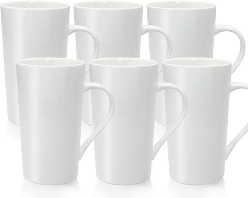 Miniatura 9 de Juego de 6 tazas de café de porcelana de 20 onzas, tazas de café grandes y altas con asas, tazas de café modernas de cerámica para café, té, cacao