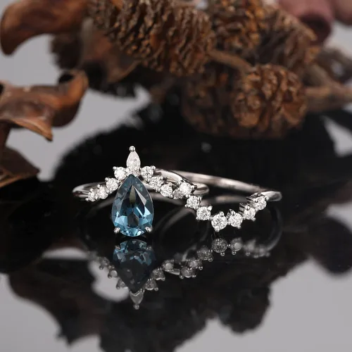 Miniatura 2 de Frayerr Anillo de moissanita Anillo de boda de plata de ley 925 Conjuntos de boda de topacio Anillo retro de 1.50 quilates natural de topacio