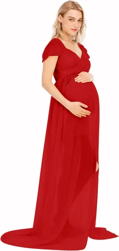Miniatura 5 de Maternity Dress for Photography Off Shoulder Chiffon Gown Split Front Maxi Pregnancy Dresses for Photoshoot