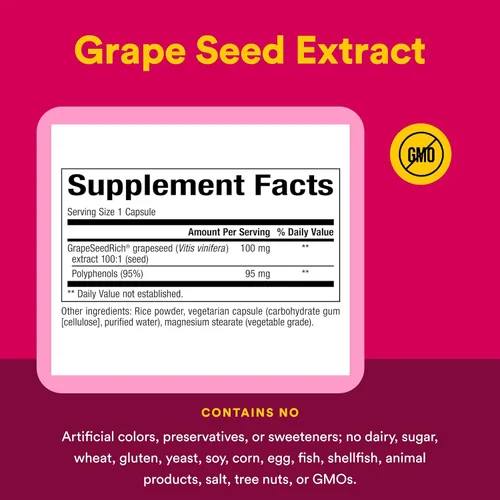 Miniatura 4 de Natural Factors - GrapeSeedRich Extracto de semilla de uva, soporte antioxidante, 60 cápsulas vegetarianas