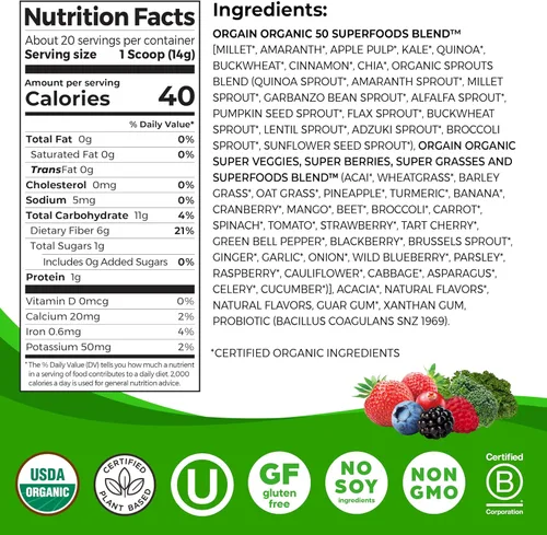 Miniatura 2 de Superalimentos orgánicos Orgain, 2 sabores, 0.62 libras, 1 unidad