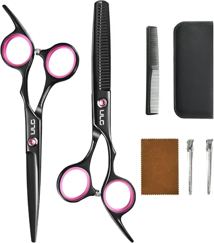 Miniatura 10 de ULG - Tijeras de corte de cabello, kit de tijeras de adelgazamiento profesional para peluquería y peluquería texturizadora, borde de afeitar, Rosa