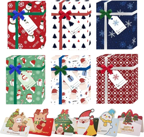 Miniatura 9 de SeunKieer 6 cajas porta tarjetas de regalo de Navidad con lazos, cajas de envoltura de regalos con tarjetas de felicitación Feliz Navidad, mini