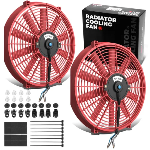 Miniatura 43 de DNA Motoring Ventilador de radiador delgado de refrigeración eléctrica de alto rendimiento de 12 pulgadas con kit de montaje, rojo, 2 piezas