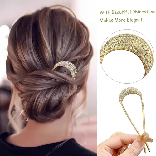 Miniatura 5 de Horquilla de metal para moños y peinados, pinza de pelo francesa dorada sin daños en el cabello, horquillas de pelo perla para cabello fino