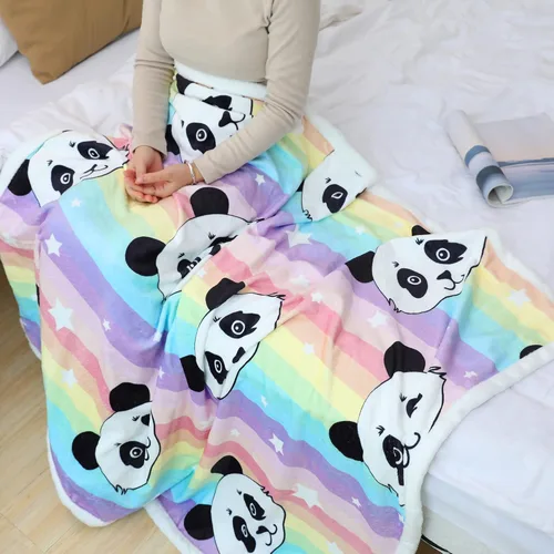 Miniatura 2 de Sviuse Manta de franela de vellón de panda arcoíris, manta ligera con patrón de pandas de dibujos animados para cama, sofá, viajes, niños y niñas