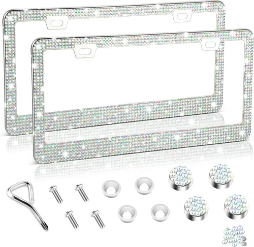 Miniatura 22 de Amiss Marco de matrícula brillante para mujer, 1 paquete de diamantes de imitación hecho a mano de cristal de acero inoxidable de alta calidad, Negro