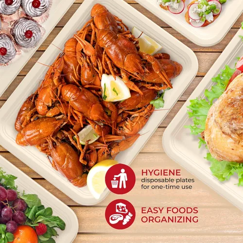 Miniatura 7 de SPARGOS 100 Pack 14 Inch Heavy Duty Disposable Trays for Food, Crawfish Trays, Rectangle Paper Plates, Large Disposable Plates, Compostable