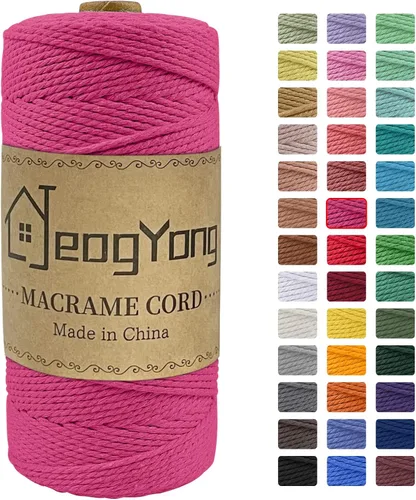 Miniatura 24 de JeogYong Cuerda de macramé de 0.078 pulgadas x 218 yardas, cuerda de algodón natural torcida de 3 hebras, cuerda de algodón de color para colgar Café