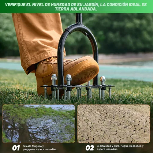 Miniatura 7 de Saker Aireador manual de césped con 15 picos de hierro de altura ajustable, resorte de doble capa, herramienta aireadora de césped de hierro Negro
