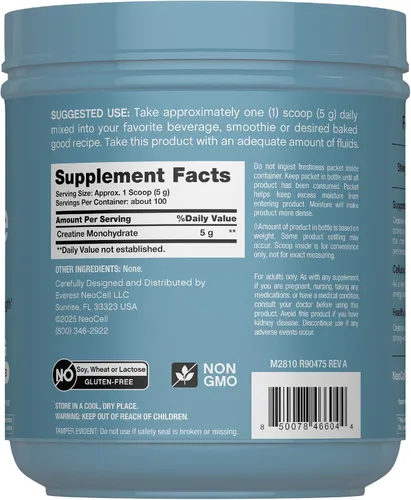 Miniatura 2 de NeoCell Monohidrato de creatina en polvo 1.1 lb Sin sabor Suplemento micronizado para mujeres y hombres