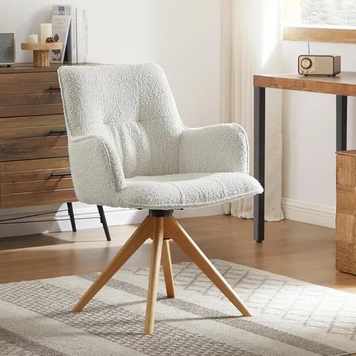 Miniatura 28 de Art Leon Silla de escritorio giratoria – Silla de oficina tapizada de piel sintética sin ruedas, sillón moderno de mediados de siglo con patas