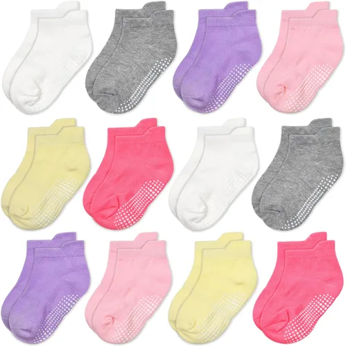 Miniatura 14 de GRPSKCOS - Calcetines antideslizantes para niños pequeños de 12 pares, calcetines antideslizantes para tobillos para niñas y niños, calcetines
