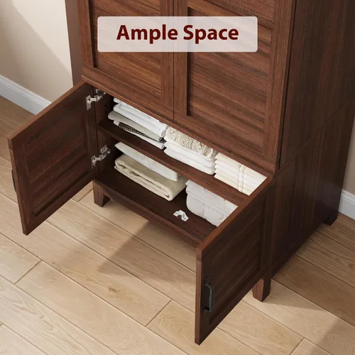 Miniatura 5 de GarveeHome Armario de 72 pulgadas de alto con 4 puertas, armario grande de madera con barra para colgar y estantes ajustables, armario