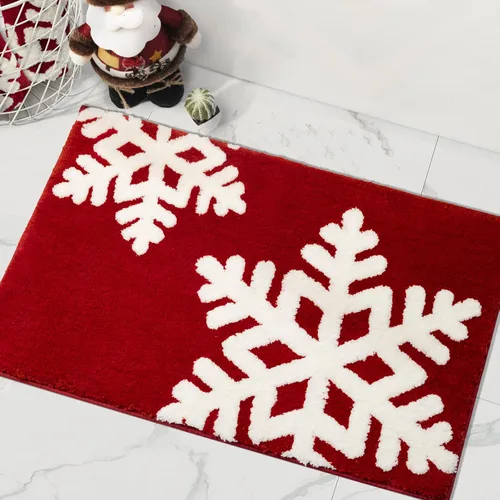 Miniatura 8 de Alfombra de baño roja para decoración de baño, alfombra de baño roja, antideslizante, nieve blanca, decoración del hogar, alfombra de ducha