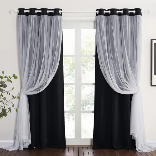 Miniatura 23 de PONY DANCE Cortinas de Doble Capa - Cortinas Opacas de 63 Pulgadas de Largo, Diseño con Ojales en la Parte Superior, Paneles Transparentes Blancos