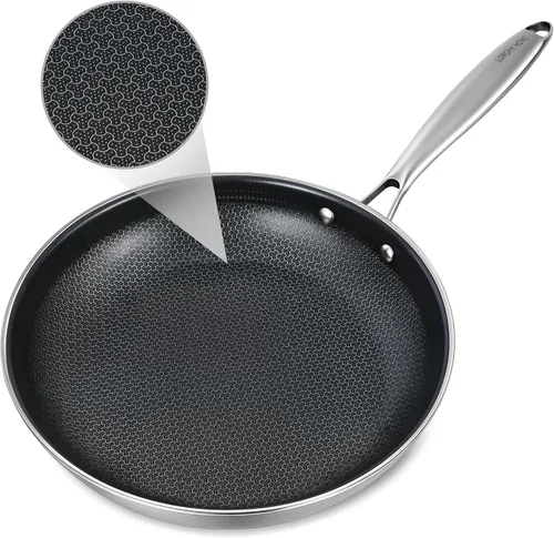 Lorchy Home Sartén antiadherente híbrida de 10 pulgadas, sartén antiadherente de cerámica de acero inoxidable, sartén antiadherente para huevos,