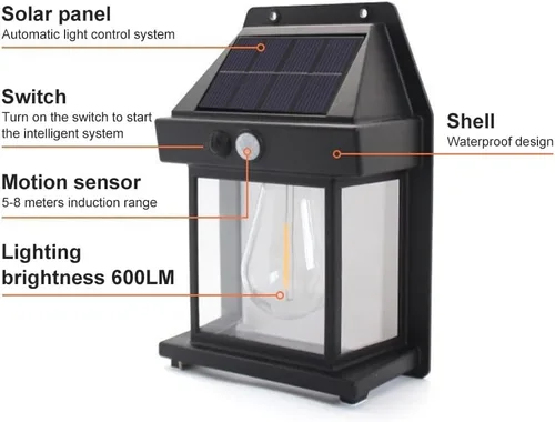 Miniatura 6 de Luces solares de pared para exteriores, lámpara inalámbrica de porche del atardecer al amanecer, linterna solar de pared con 3 modos y sensor