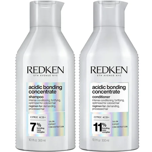 Redken Acidic Bonding Concentrate Shampoo & Conditioner Set For Damaged and All Hair Types - Repair and Strengthen Weak Hair Bonds With Citric Acid,