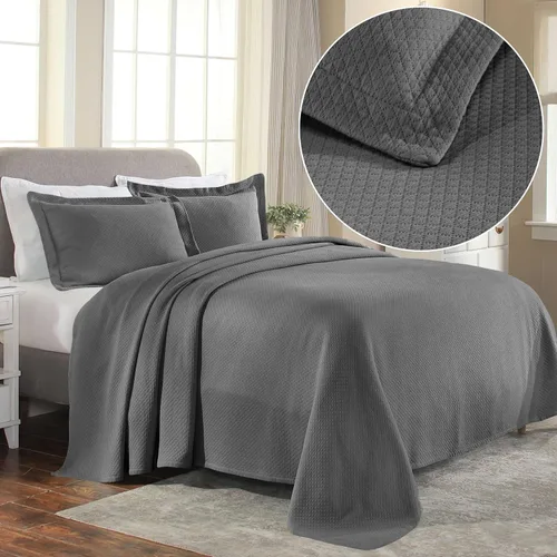 Miniatura 2 de Cubrecama doble Superior Diamond Solitaire de algodón de primera calidad Jacquard Matelassé con fundas de almohada a tono, color aguamarina, gris