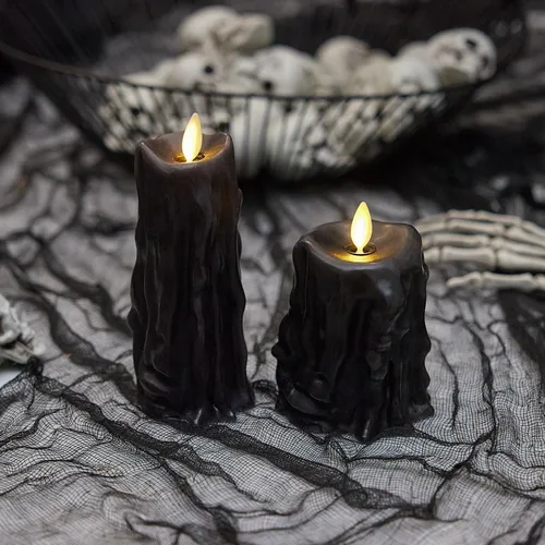 Miniatura 5 de Luminara Vela LED sin Llama con Goteo de Cera Pesada, Negro 2.5" x 6.5", Función de Temporizador, Pilar de Cera Real, Funciona con Baterías, Sin