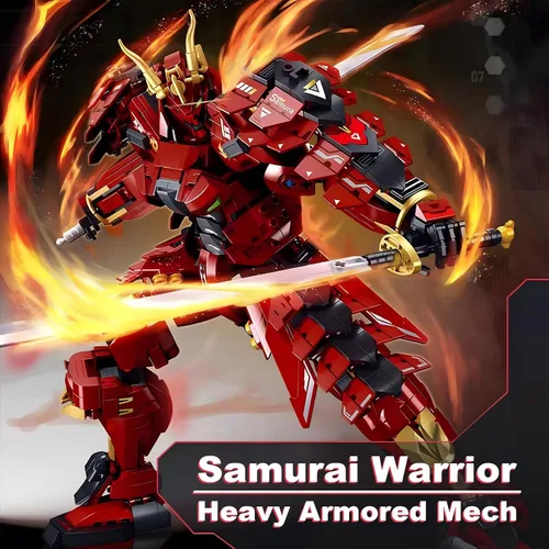 Miniatura 2 de HIGH GODO Samurai Mech Warrior - Juego de construcción de bloques de construcción de robot con espadas dobles, 923 piezas, regalo creativo