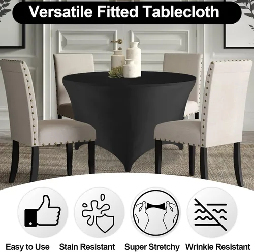 Miniatura 2 de FestiCorp Fundas de mesa redondas de elastano de 60 pulgadas, mantel ajustable de 5 pies para mesas de 5 pies, mantel negro elástico sin arrugas