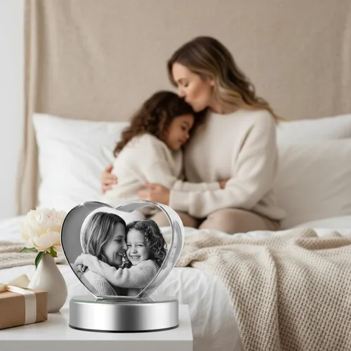 Miniatura 2 de Foto de cristal 3D con forma de corazón personalizada, regalo de imagen de cristal grabada con láser para papá, marido, abuelo, día del padre