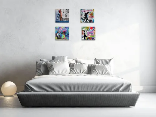Miniatura 4 de Biufo Banksy Impresiones de Arte en Lienzo para Pared Arte Callejero Pop Cuadros Pinturas para Sala de Estar Dormitorio Decoración de Pared Blanco