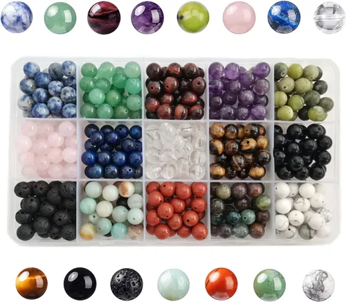 Miniatura 13 de 750 cuentas de piedra redonda natural real, cristales lisos, piedras preciosas sueltas, multicolor, mezcladas para hacer joyas, pulseras, collares