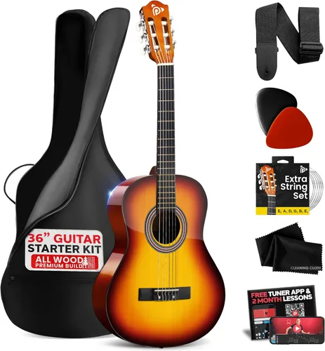 Miniatura 14 de Pyle Kit de guitarra acústica para principiantes, instrumento de madera de tamaño junior 3/4 con kit completo de accesorios, púas, correa
